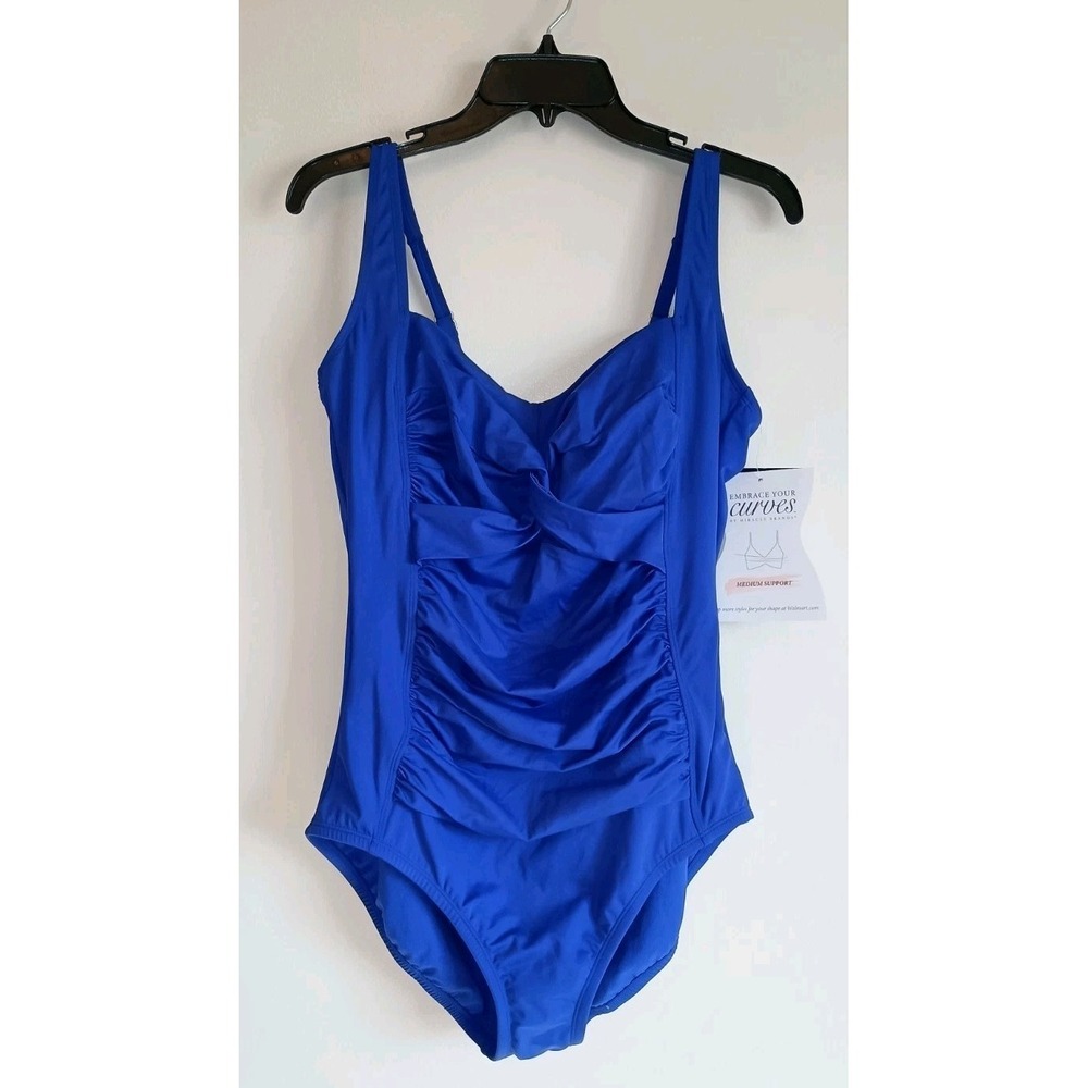 NWT Embrace Your Curves 1X Blue One Piece Swimsuit Ruched Tummy Control